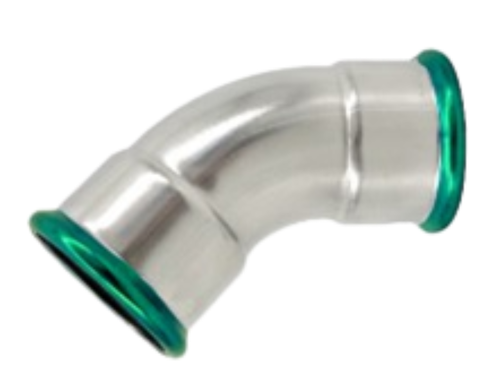 Bend 45° m/ 2 muffer - Rustfritt stål (AISI 304L)